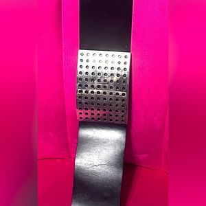 3” Thick Giuseppe Zanotti Vintahe Leather Belt with Silver Buckle Detailing